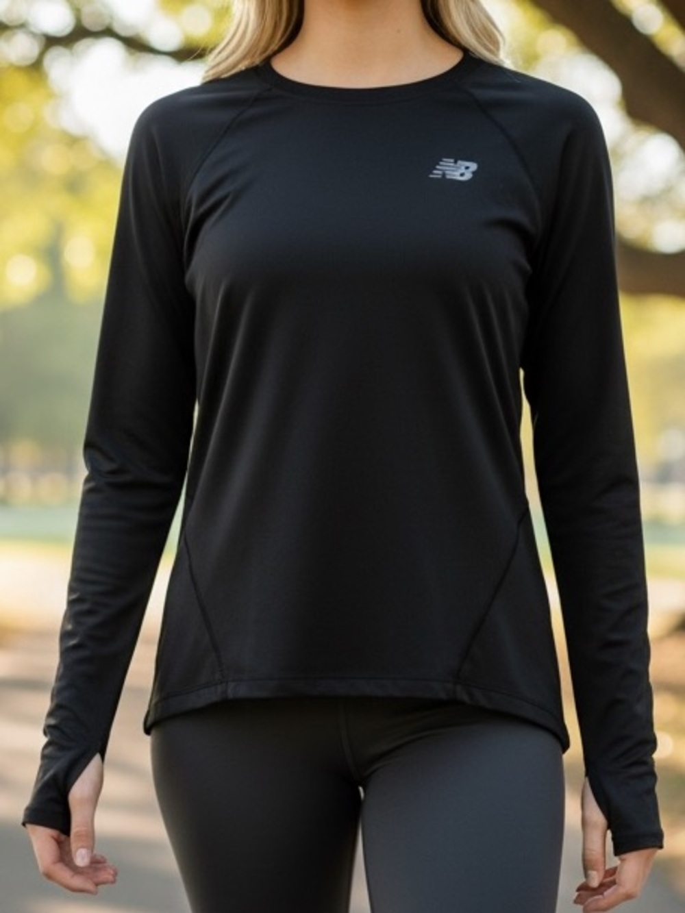 New Balance Black Crewneck Athletic Top with Silver Logo